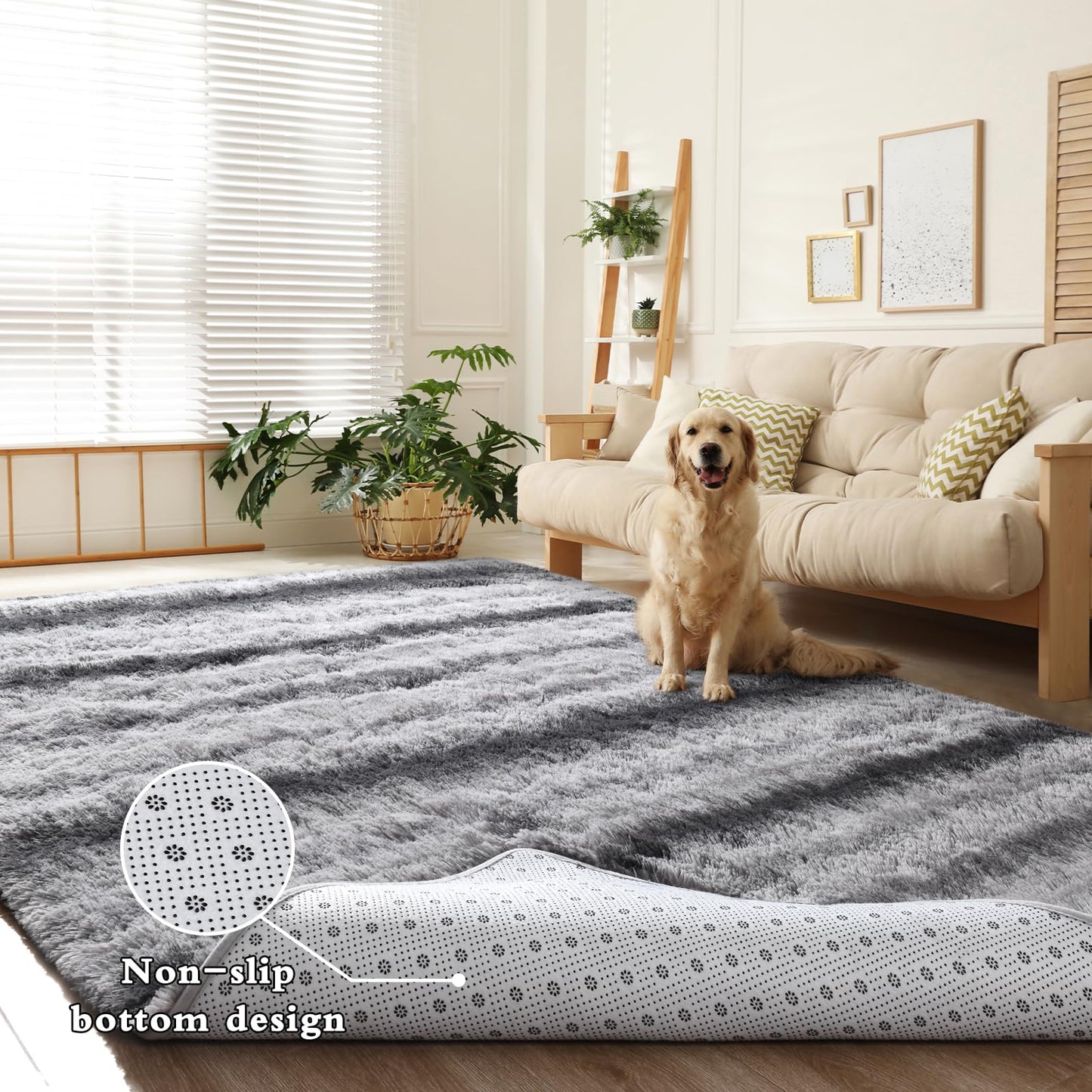 DweIke Super Soft Rug Fluffy Carpet for Living Room Bedroom, 4x6 ft Shaggy Grey Kids Area Rugs for Girls Boys Nursery Dorm Home Decor, Non-Slip Washable Plush Indoor Throw Carpets, Gray