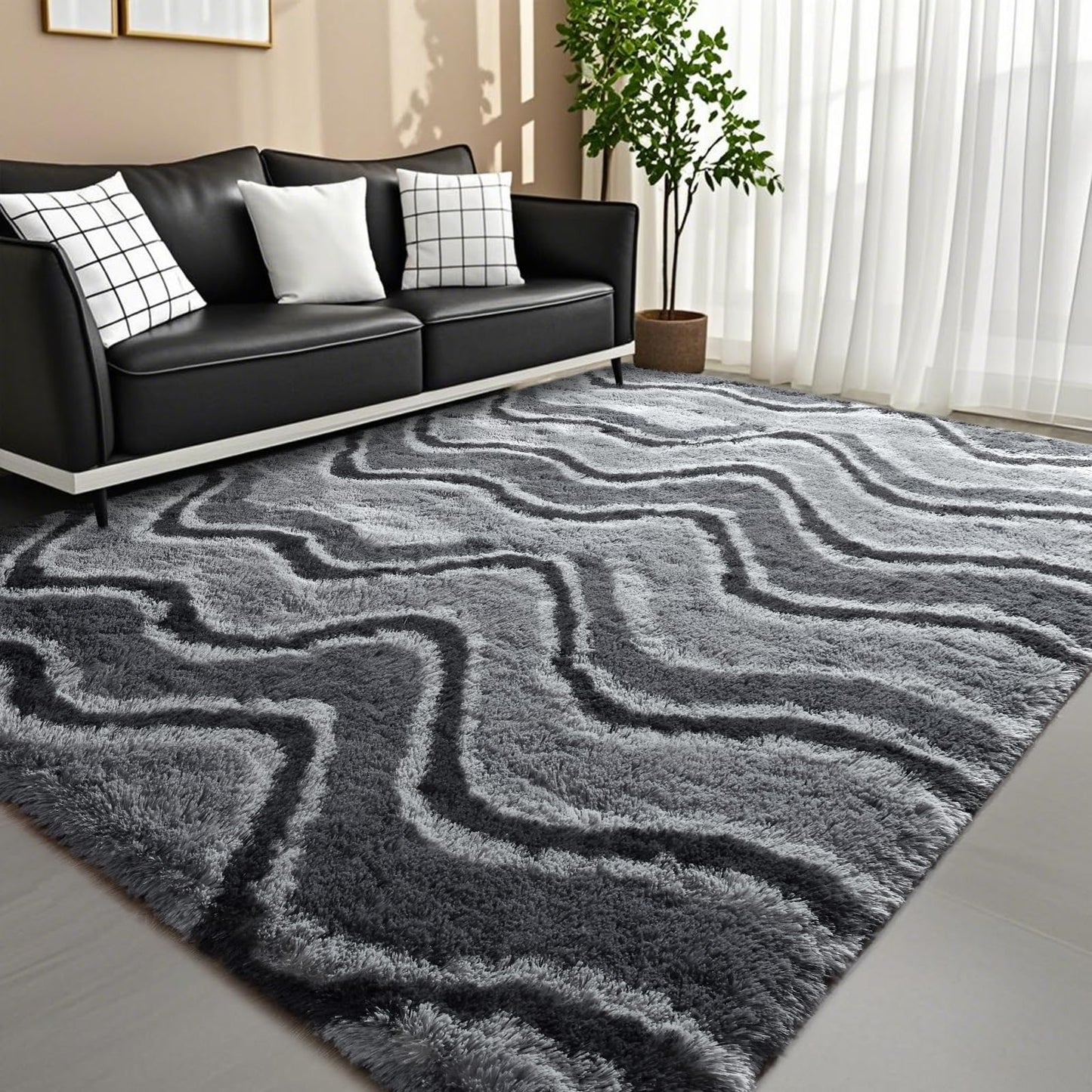 DweIke Super Soft Rug Fluffy Carpet for Living Room Bedroom, 4x6 ft Shaggy Grey Kids Area Rugs for Girls Boys Nursery Dorm Home Decor, Non-Slip Washable Plush Indoor Throw Carpets, Gray