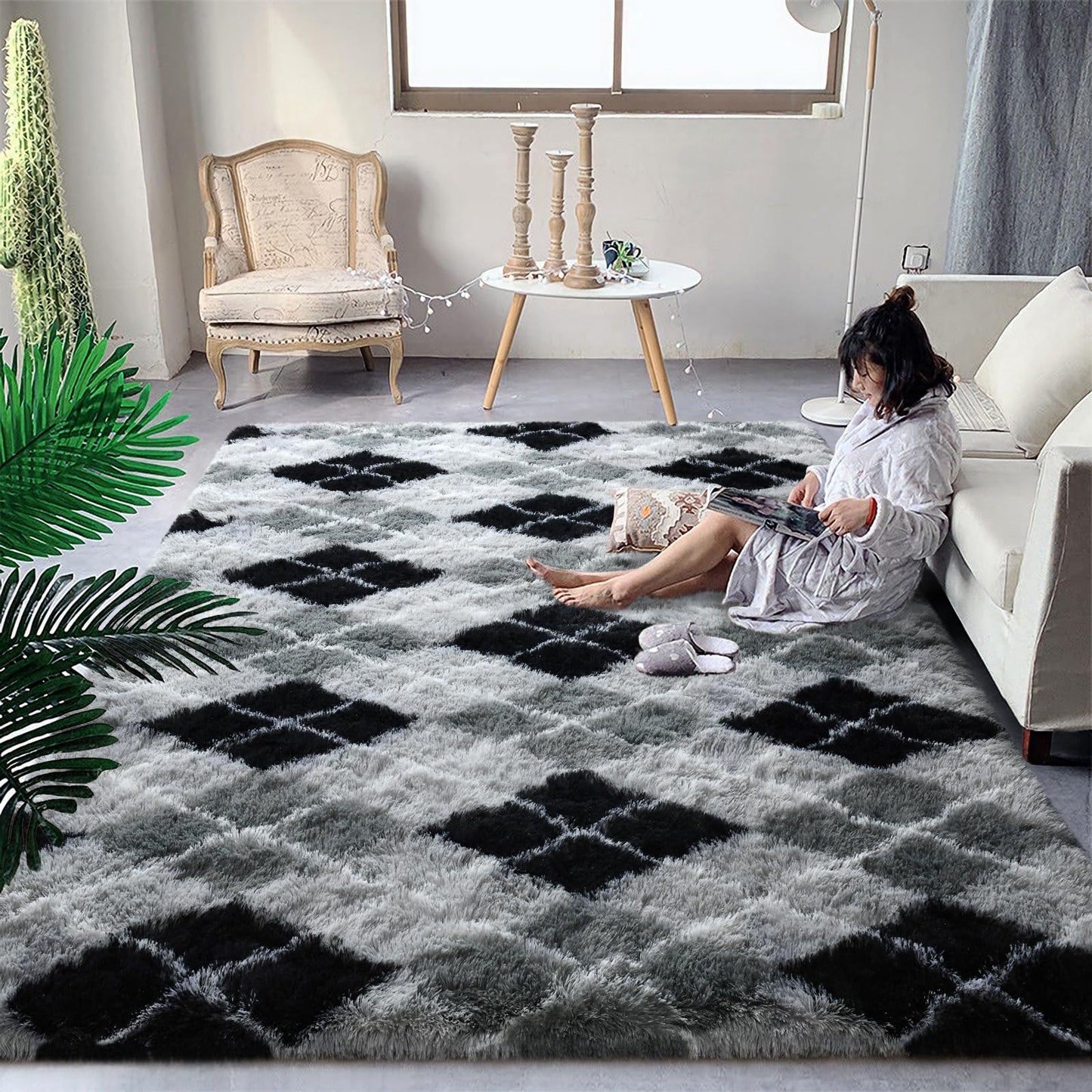 DweIke Super Soft Rug Fluffy Carpet for Living Room Bedroom, 4x6 ft Shaggy Grey Kids Area Rugs for Girls Boys Nursery Dorm Home Decor, Non-Slip Washable Plush Indoor Throw Carpets, Gray