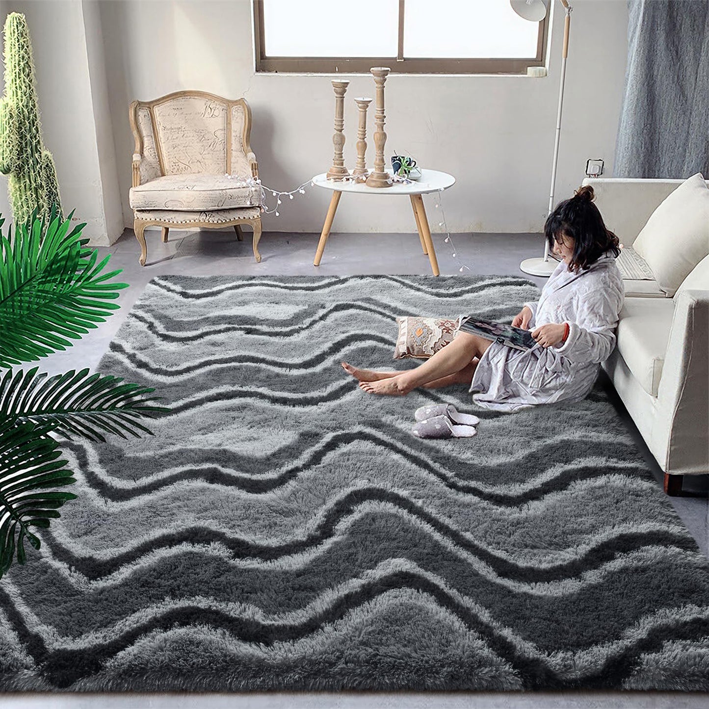DweIke Super Soft Rug Fluffy Carpet for Living Room Bedroom, 4x6 ft Shaggy Grey Kids Area Rugs for Girls Boys Nursery Dorm Home Decor, Non-Slip Washable Plush Indoor Throw Carpets, Gray