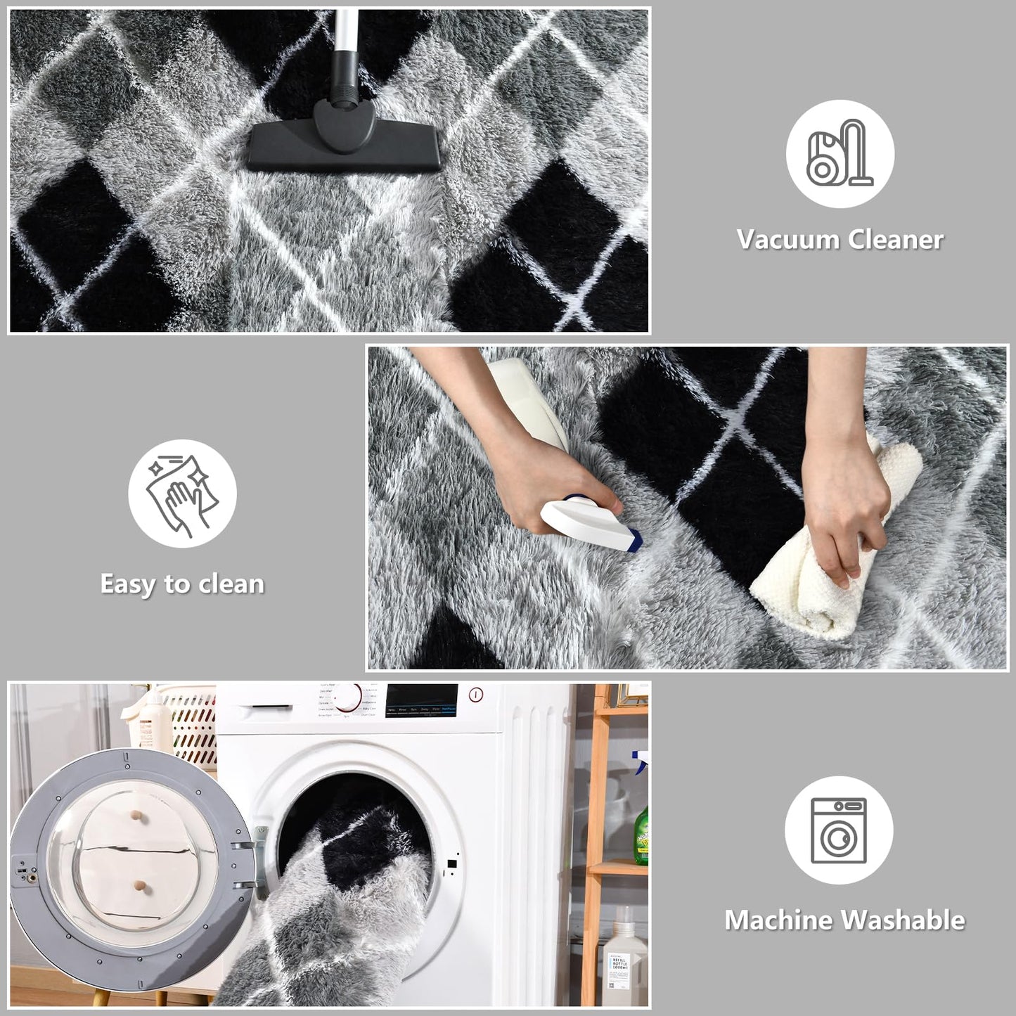 DweIke Super Soft Rug Fluffy Carpet for Living Room Bedroom, 4x6 ft Shaggy Grey Kids Area Rugs for Girls Boys Nursery Dorm Home Decor, Non-Slip Washable Plush Indoor Throw Carpets, Gray