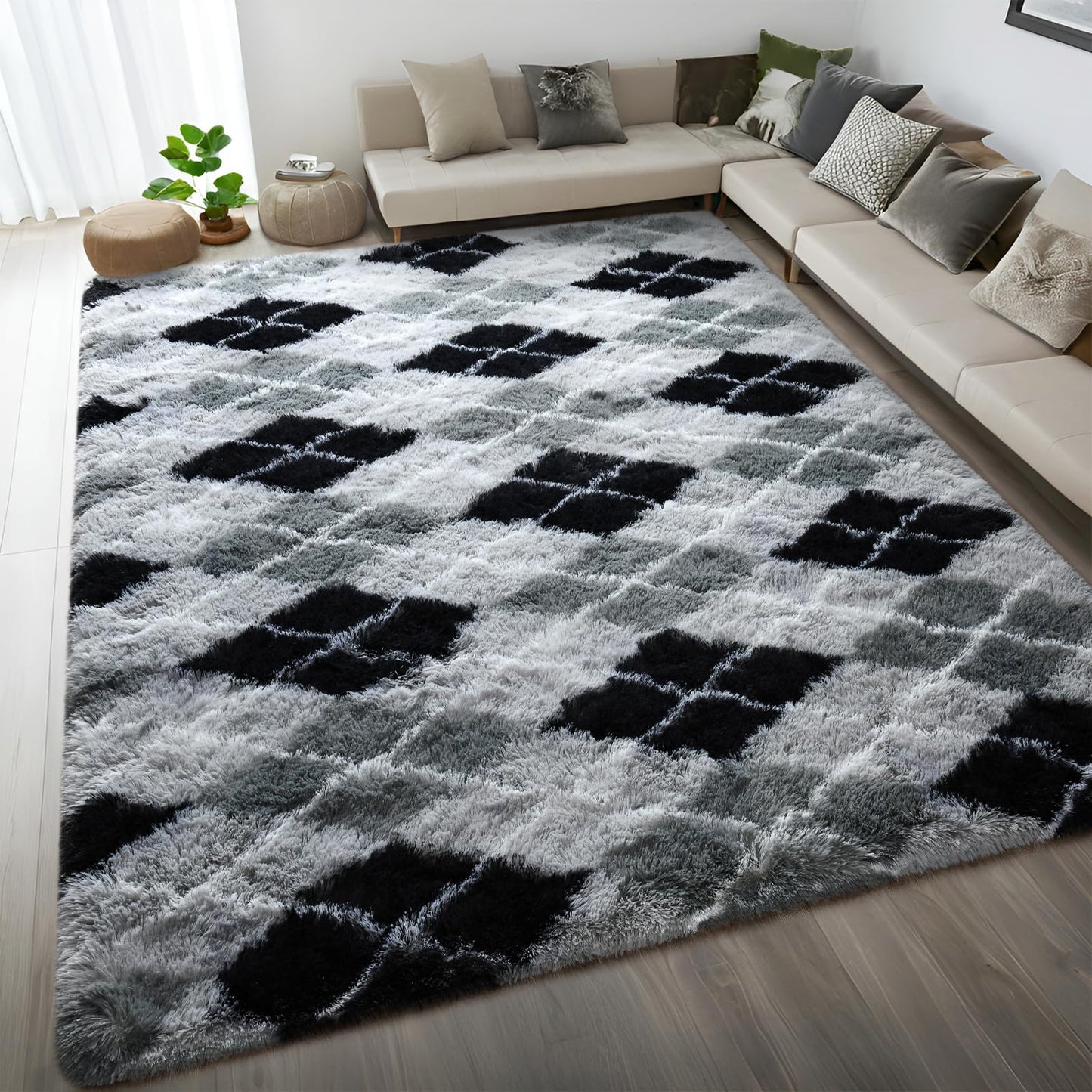 DweIke Super Soft Rug Fluffy Carpet for Living Room Bedroom, 4x6 ft Shaggy Grey Kids Area Rugs for Girls Boys Nursery Dorm Home Decor, Non-Slip Washable Plush Indoor Throw Carpets, Gray