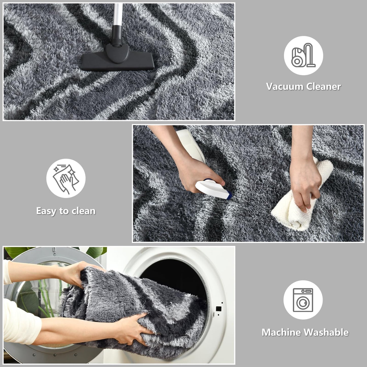 DweIke Super Soft Rug Fluffy Carpet for Living Room Bedroom, 4x6 ft Shaggy Grey Kids Area Rugs for Girls Boys Nursery Dorm Home Decor, Non-Slip Washable Plush Indoor Throw Carpets, Gray