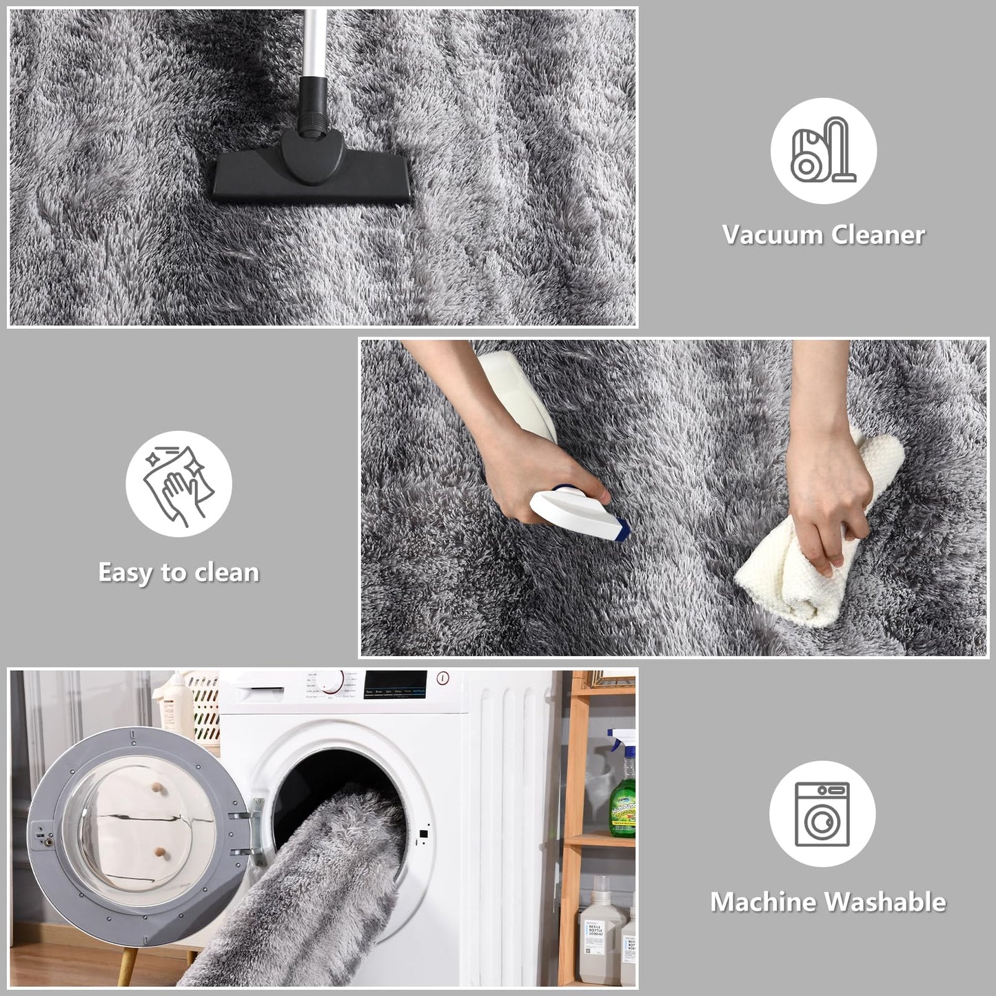 DweIke Super Soft Rug Fluffy Carpet for Living Room Bedroom, 4x6 ft Shaggy Grey Kids Area Rugs for Girls Boys Nursery Dorm Home Decor, Non-Slip Washable Plush Indoor Throw Carpets, Gray