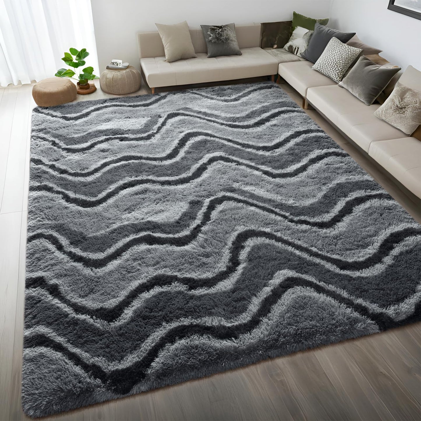 DweIke Super Soft Rug Fluffy Carpet for Living Room Bedroom, 4x6 ft Shaggy Grey Kids Area Rugs for Girls Boys Nursery Dorm Home Decor, Non-Slip Washable Plush Indoor Throw Carpets, Gray
