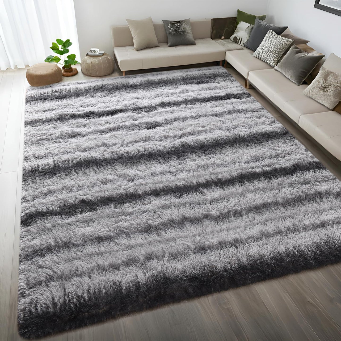 DweIke Super Soft Rug Fluffy Carpet for Living Room Bedroom, 4x6 ft Shaggy Grey Kids Area Rugs for Girls Boys Nursery Dorm Home Decor, Non-Slip Washable Plush Indoor Throw Carpets, Gray