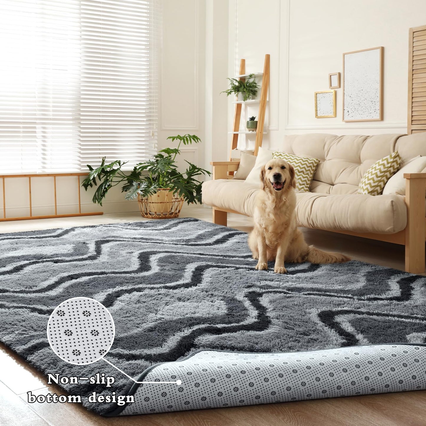 DweIke Super Soft Rug Fluffy Carpet for Living Room Bedroom, 4x6 ft Shaggy Grey Kids Area Rugs for Girls Boys Nursery Dorm Home Decor, Non-Slip Washable Plush Indoor Throw Carpets, Gray