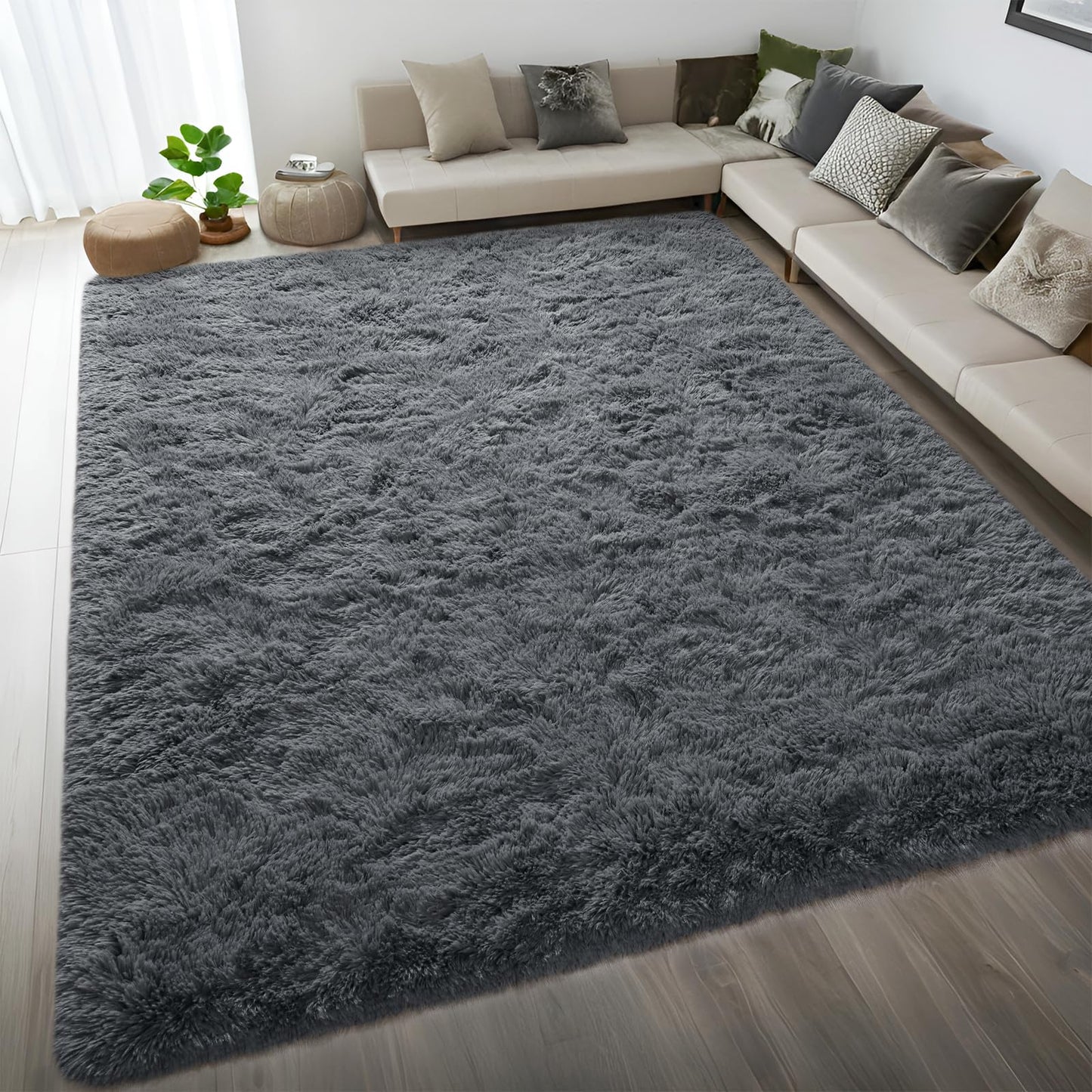 DweIke Super Soft Rug Fluffy Carpet for Living Room Bedroom, 4x6 ft Shaggy Grey Kids Area Rugs for Girls Boys Nursery Dorm Home Decor, Non-Slip Washable Plush Indoor Throw Carpets, Gray