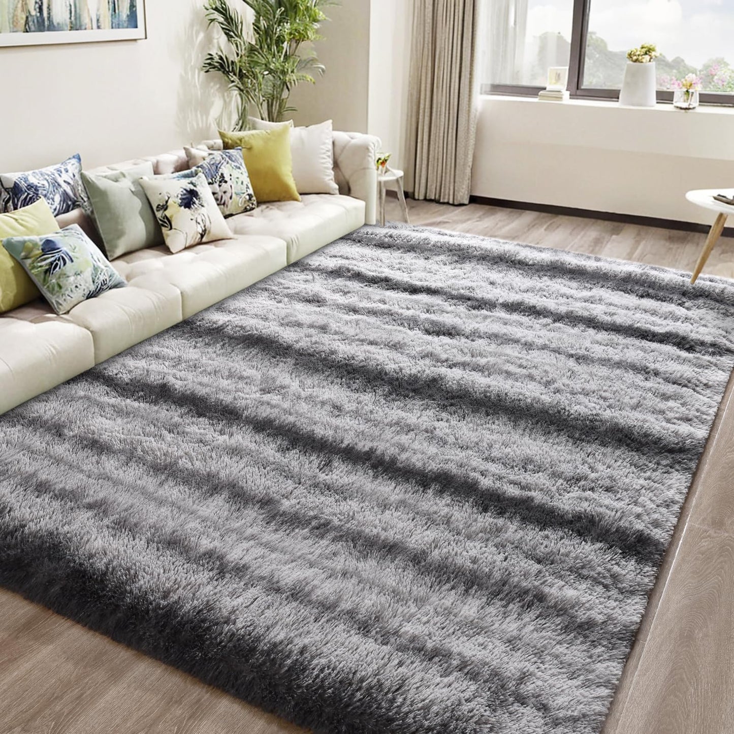 DweIke Super Soft Rug Fluffy Carpet for Living Room Bedroom, 4x6 ft Shaggy Grey Kids Area Rugs for Girls Boys Nursery Dorm Home Decor, Non-Slip Washable Plush Indoor Throw Carpets, Gray