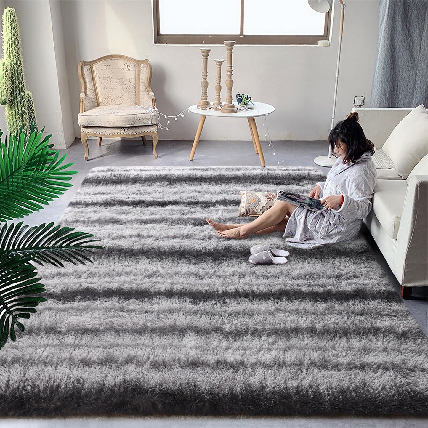 DweIke Super Soft Rug Fluffy Carpet for Living Room Bedroom, 4x6 ft Shaggy Grey Kids Area Rugs for Girls Boys Nursery Dorm Home Decor, Non-Slip Washable Plush Indoor Throw Carpets, Gray