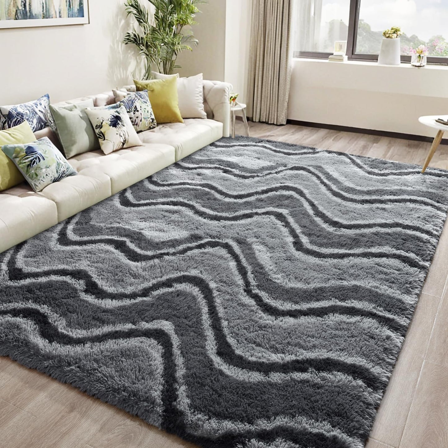 DweIke Super Soft Rug Fluffy Carpet for Living Room Bedroom, 4x6 ft Shaggy Grey Kids Area Rugs for Girls Boys Nursery Dorm Home Decor, Non-Slip Washable Plush Indoor Throw Carpets, Gray