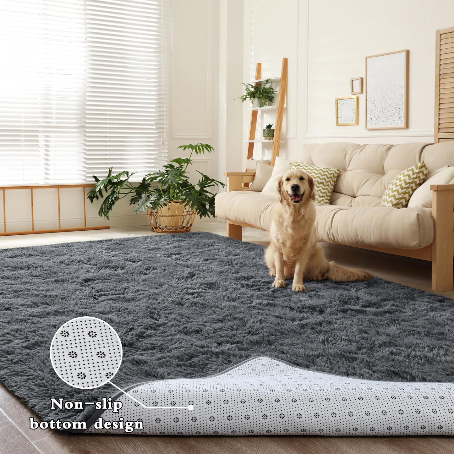 DweIke Super Soft Rug Fluffy Carpet for Living Room Bedroom, 4x6 ft Shaggy Grey Kids Area Rugs for Girls Boys Nursery Dorm Home Decor, Non-Slip Washable Plush Indoor Throw Carpets, Gray