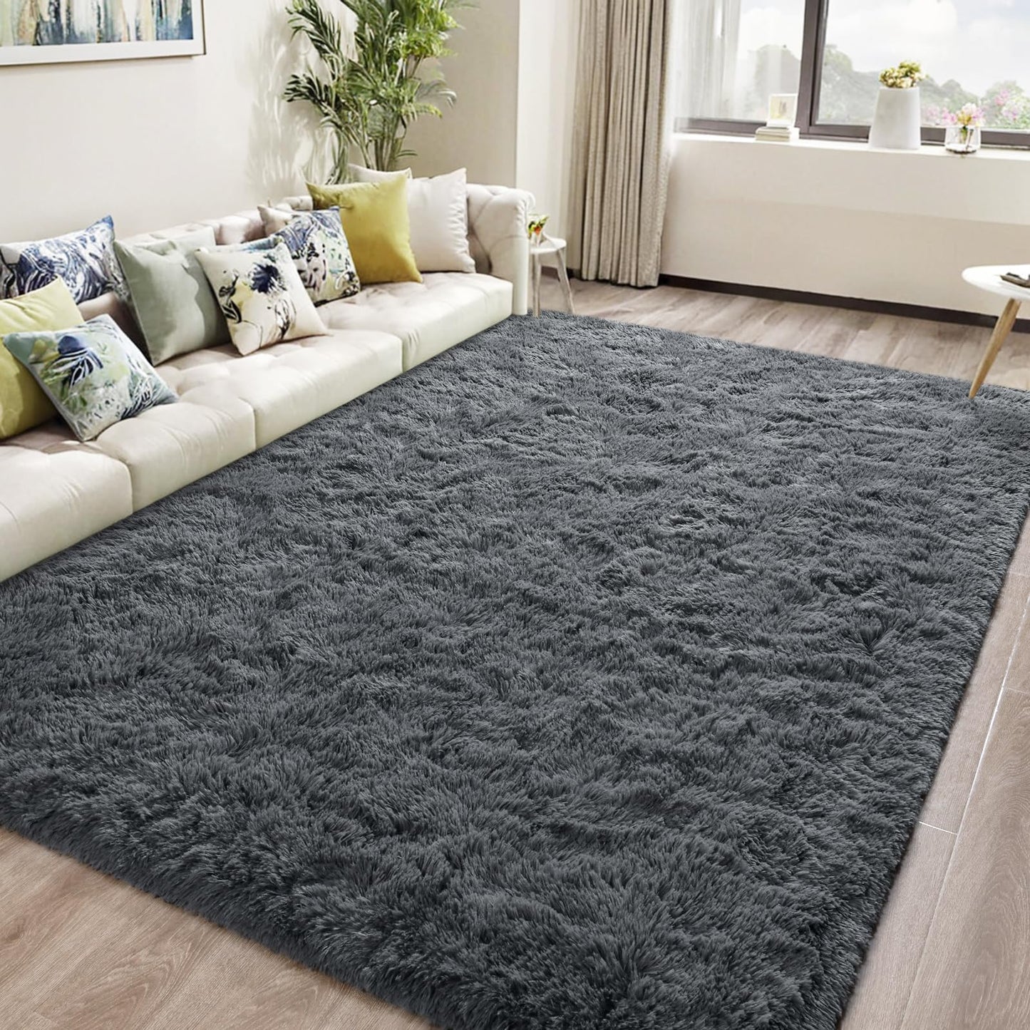 DweIke Super Soft Rug Fluffy Carpet for Living Room Bedroom, 4x6 ft Shaggy Grey Kids Area Rugs for Girls Boys Nursery Dorm Home Decor, Non-Slip Washable Plush Indoor Throw Carpets, Gray
