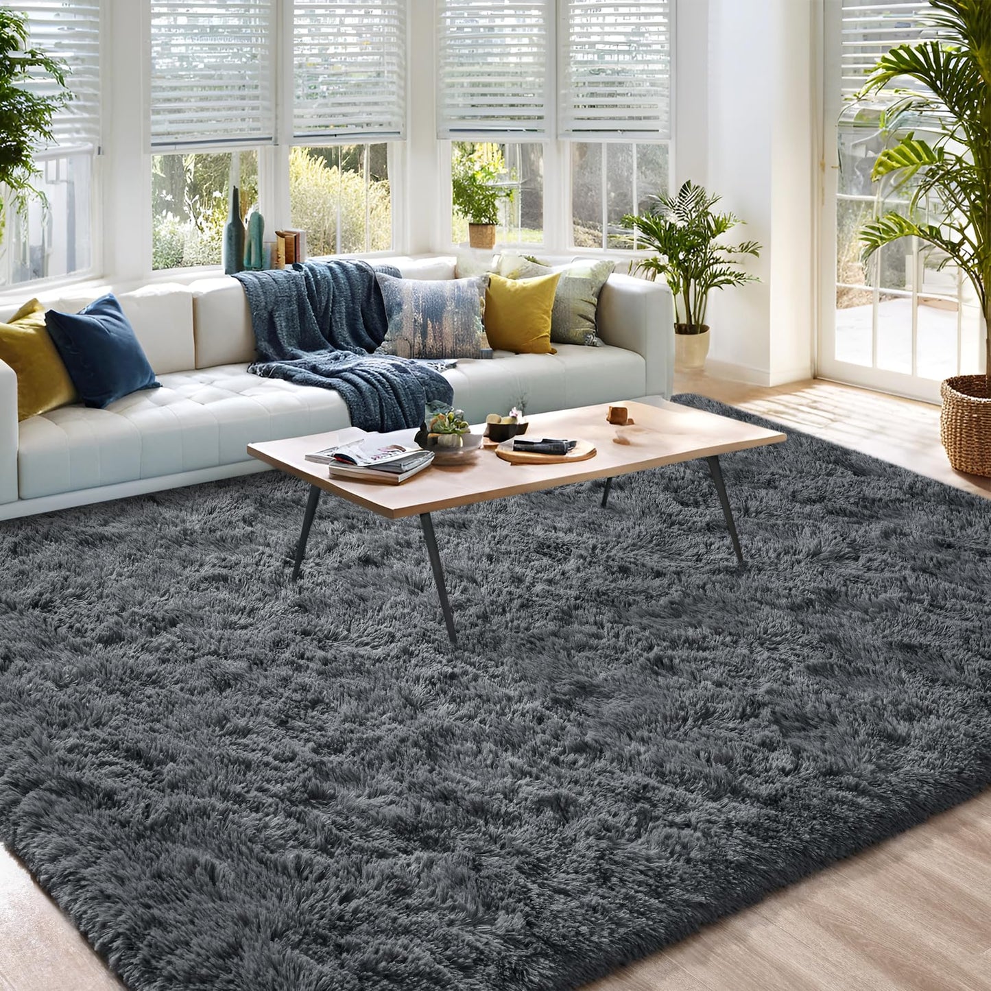 DweIke Super Soft Rug Fluffy Carpet for Living Room Bedroom, 4x6 ft Shaggy Grey Kids Area Rugs for Girls Boys Nursery Dorm Home Decor, Non-Slip Washable Plush Indoor Throw Carpets, Gray